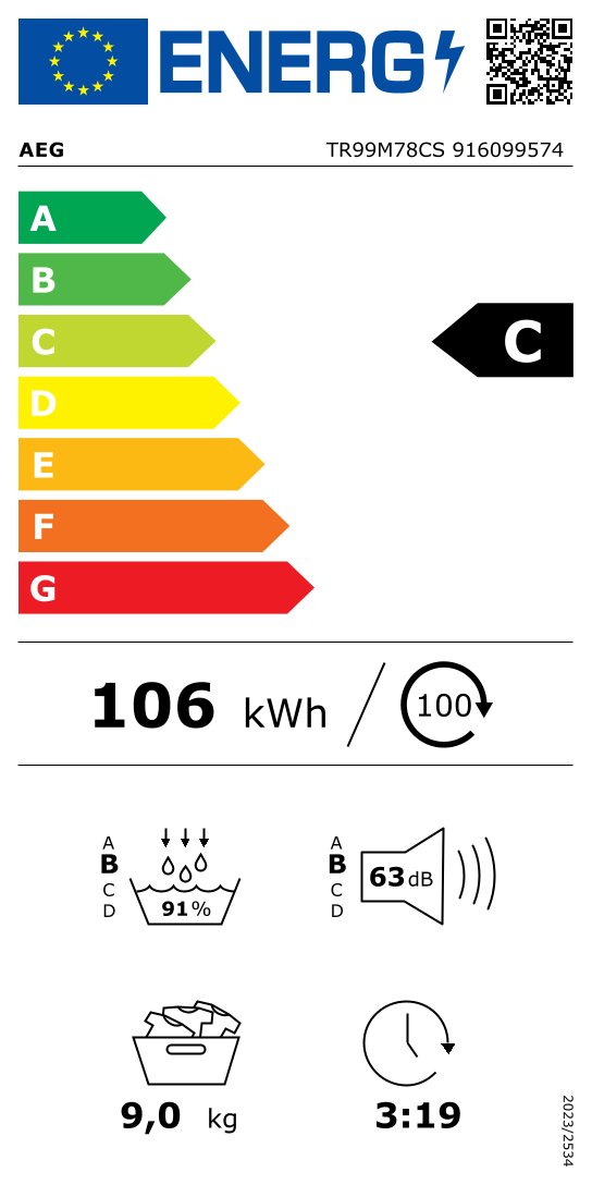 AEG TR99M78CS 9000 droogkast - warmtepomp AEG TR99M78CS 9000 droogkast - warmtepomp
