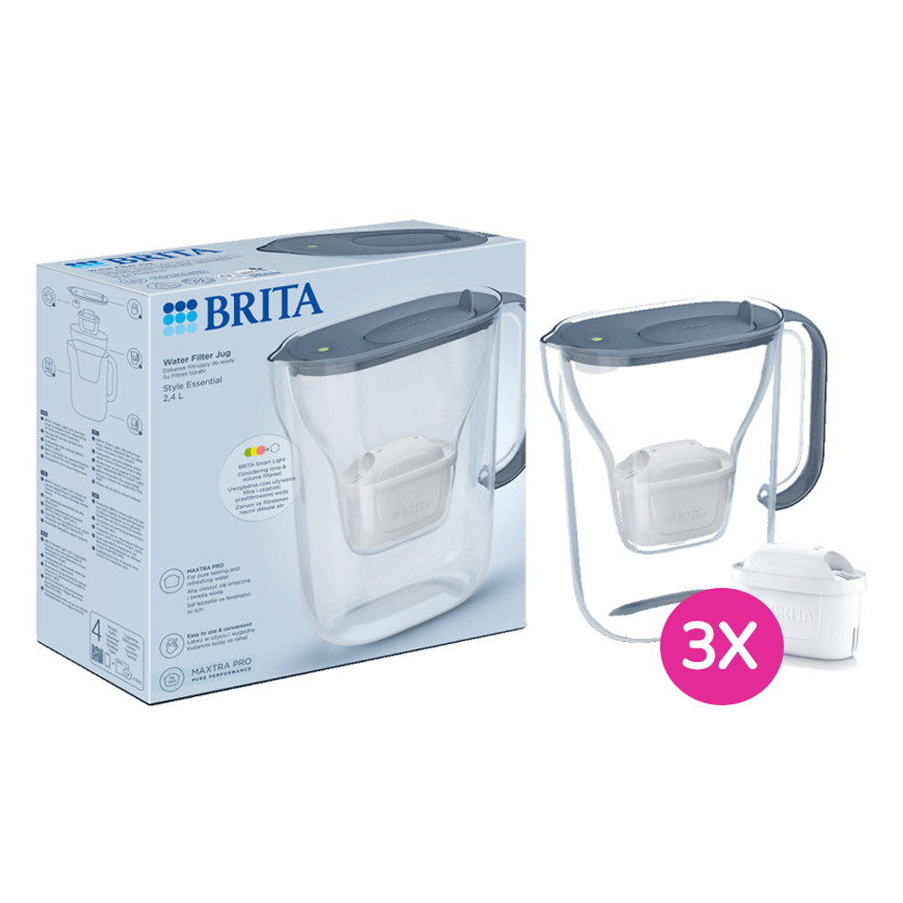 BRITA BT1058103 Style Essential Waterfilterkan 2.4L Steenblauw + 3 BRITA MAXTRA PRO Waterfilter