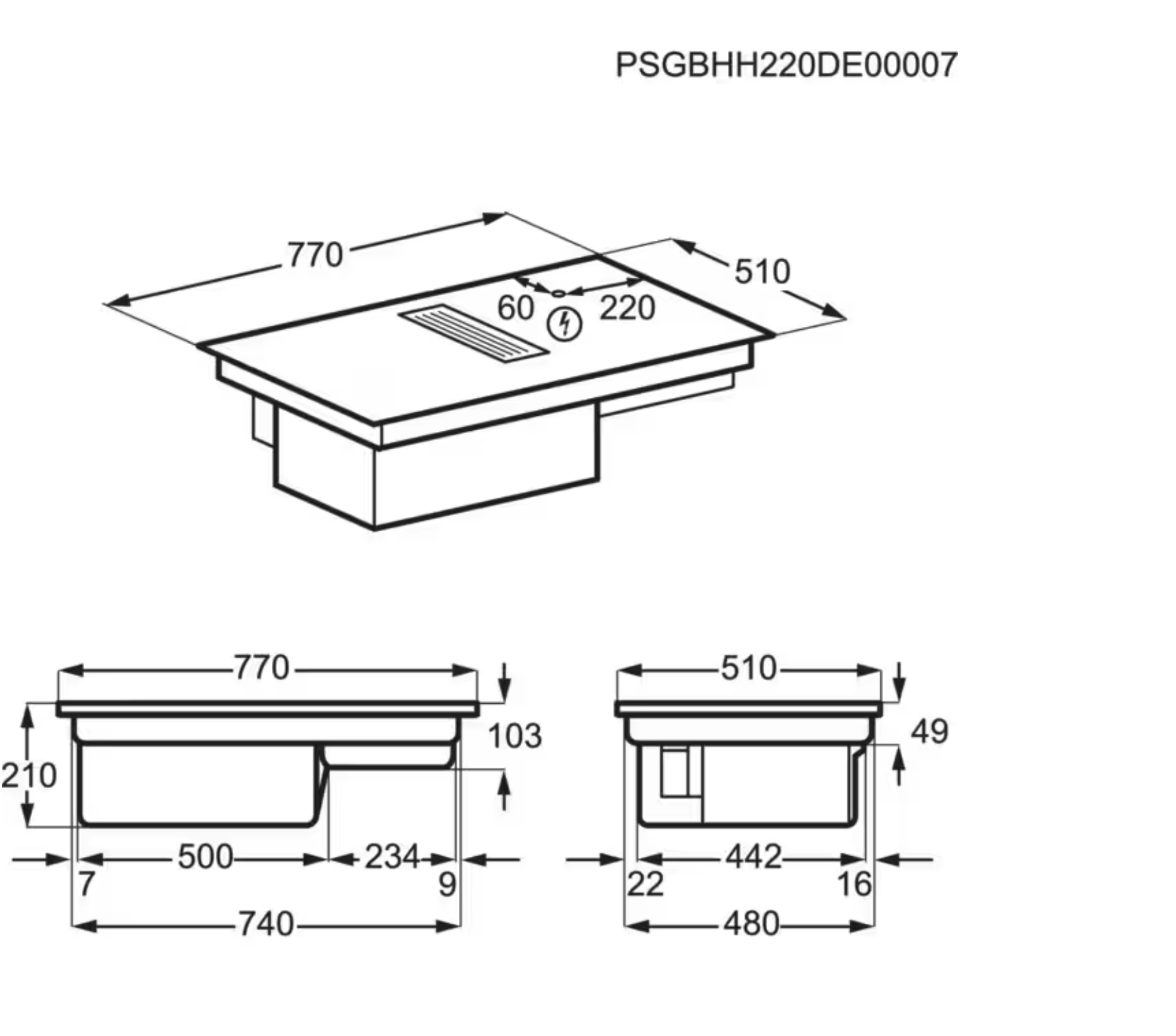 ELECTROLUX KCD83443CK 600 kookplaat met afzuiging - 80cm ELECTROLUX KCD83443CK 600 kookplaat met afzuiging - 80cm