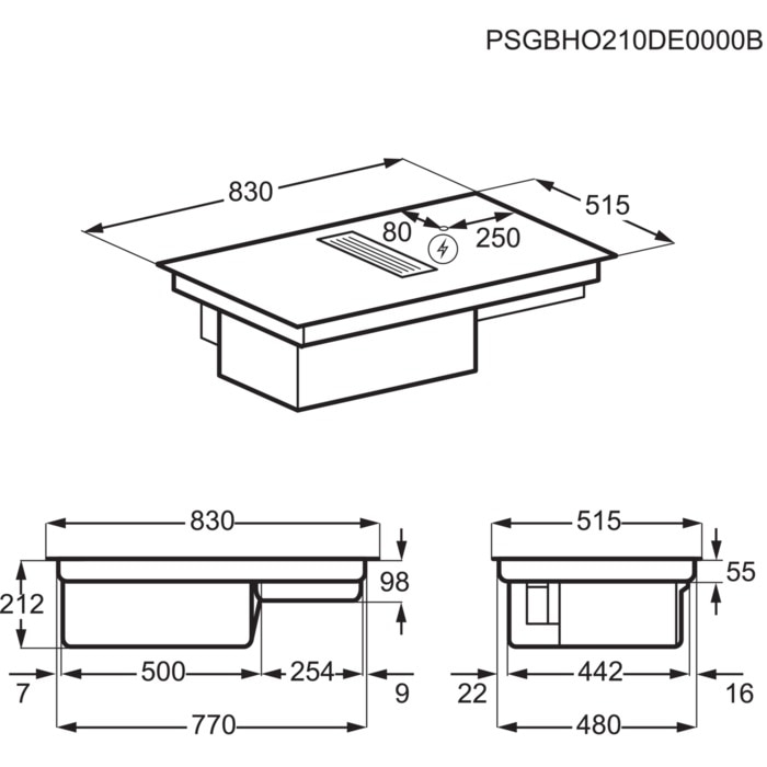 AEG CDE84751CB 8000 kookplaat met afzuiging - 83cm AEG CDE84751CB 8000 kookplaat met afzuiging - 83cm