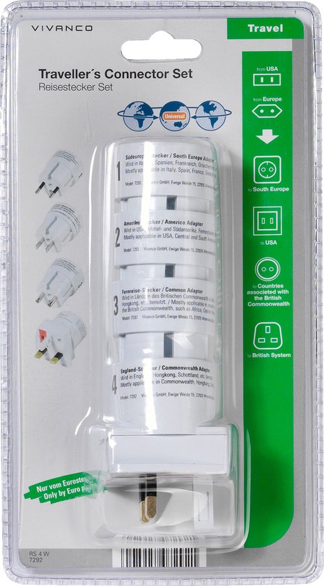 DIVERSE ACCESSOIRES V7292 Vivanco Universele Set Reisstekkers A4