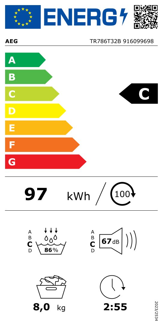 AEG TR786T32B 7000 droogkast - warmtepomp AEG TR786T32B 7000 droogkast - warmtepomp