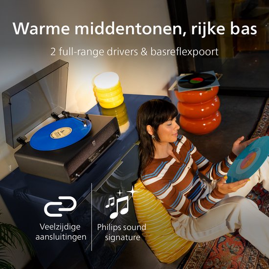 PHILIPS TAV3000B/10 The Stevie - Bluetooth Platenspeler - 3 Snelheden - Ingebouwde Stereo Speakers - Bluetooth 5.4 - Auracast - Audio-Technica Naald - Auto-Stop - Zwart