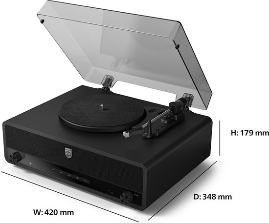 PHILIPS TAV3000B/10 The Stevie - Bluetooth Platenspeler - 3 Snelheden - Ingebouwde Stereo Speakers - Bluetooth 5.4 - Auracast - Audio-Technica Naald - Auto-Stop - Zwart