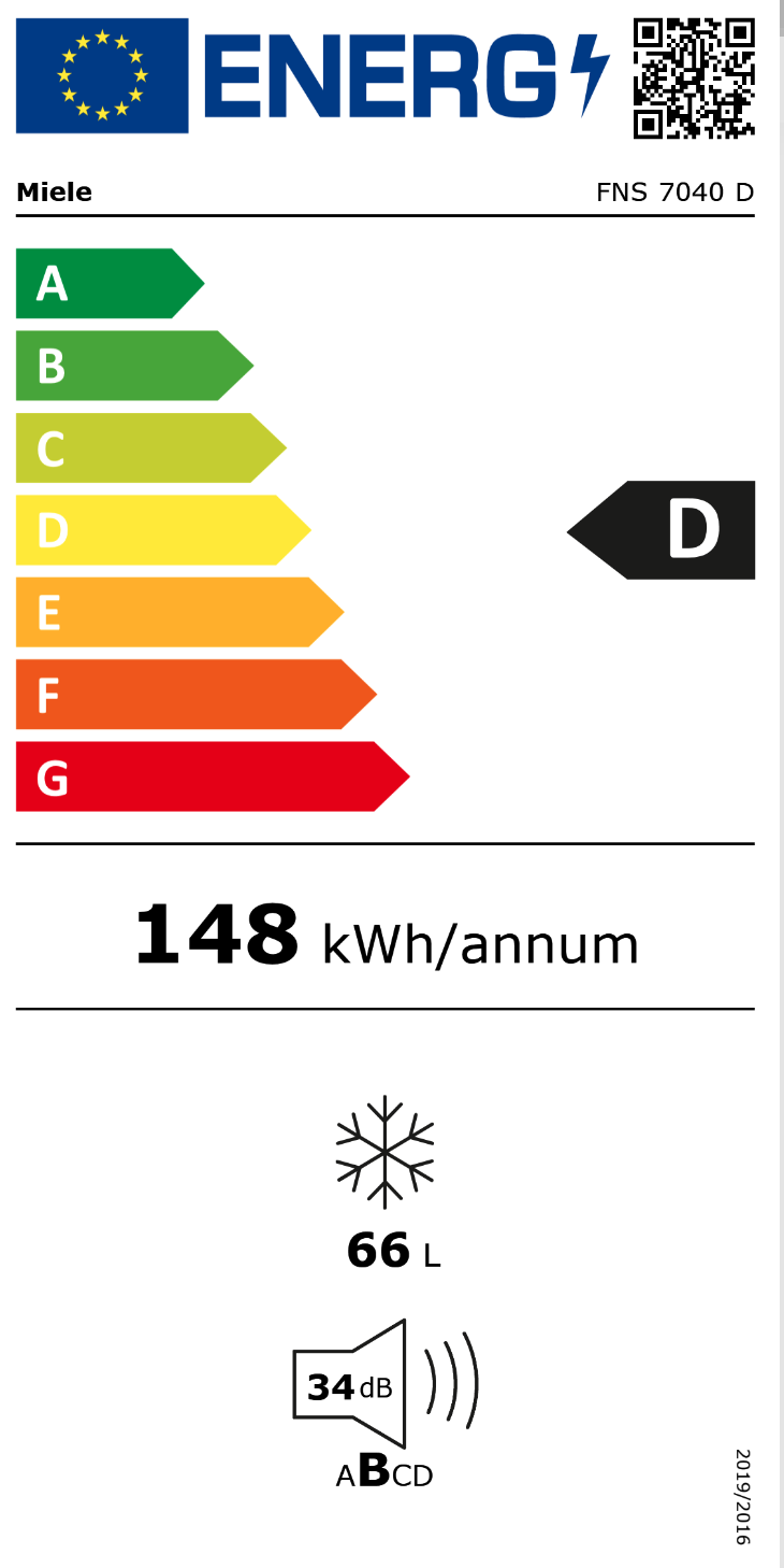 MIELE FNS7040D inbouw vriezer - 72cm MIELE FNS7040D inbouw vriezer - 72cm