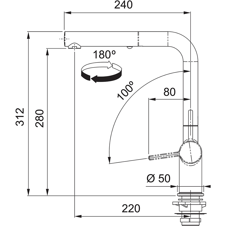 FRANKE 301001 ACTIVE ééngreepsmengkraan - keuken FRANKE 301001 ACTIVE ééngreepsmengkraan - keuken