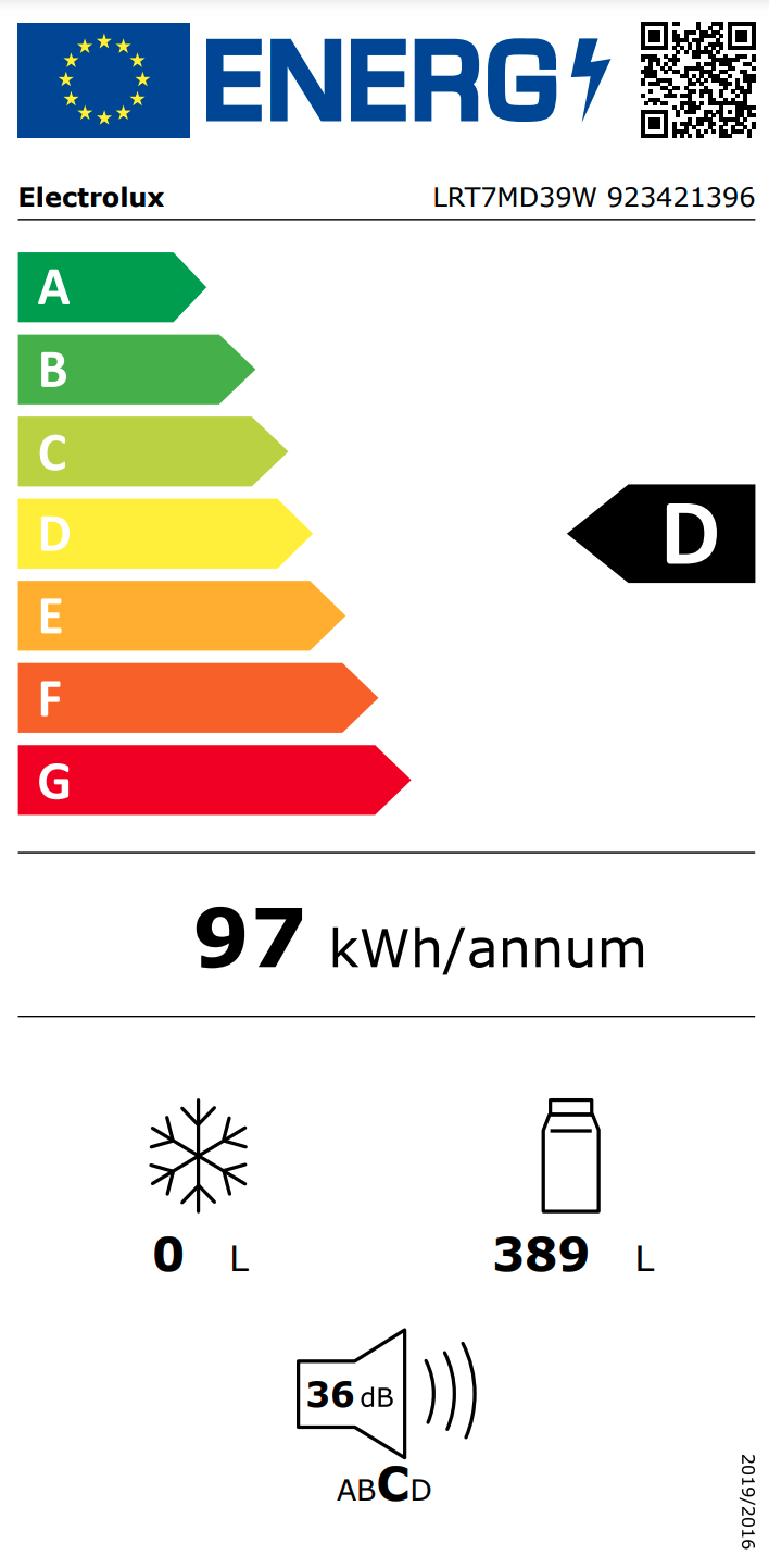 ELECTROLUX LRT7MD39W vrijstaande koelkast zonder vriesvak - 186cm