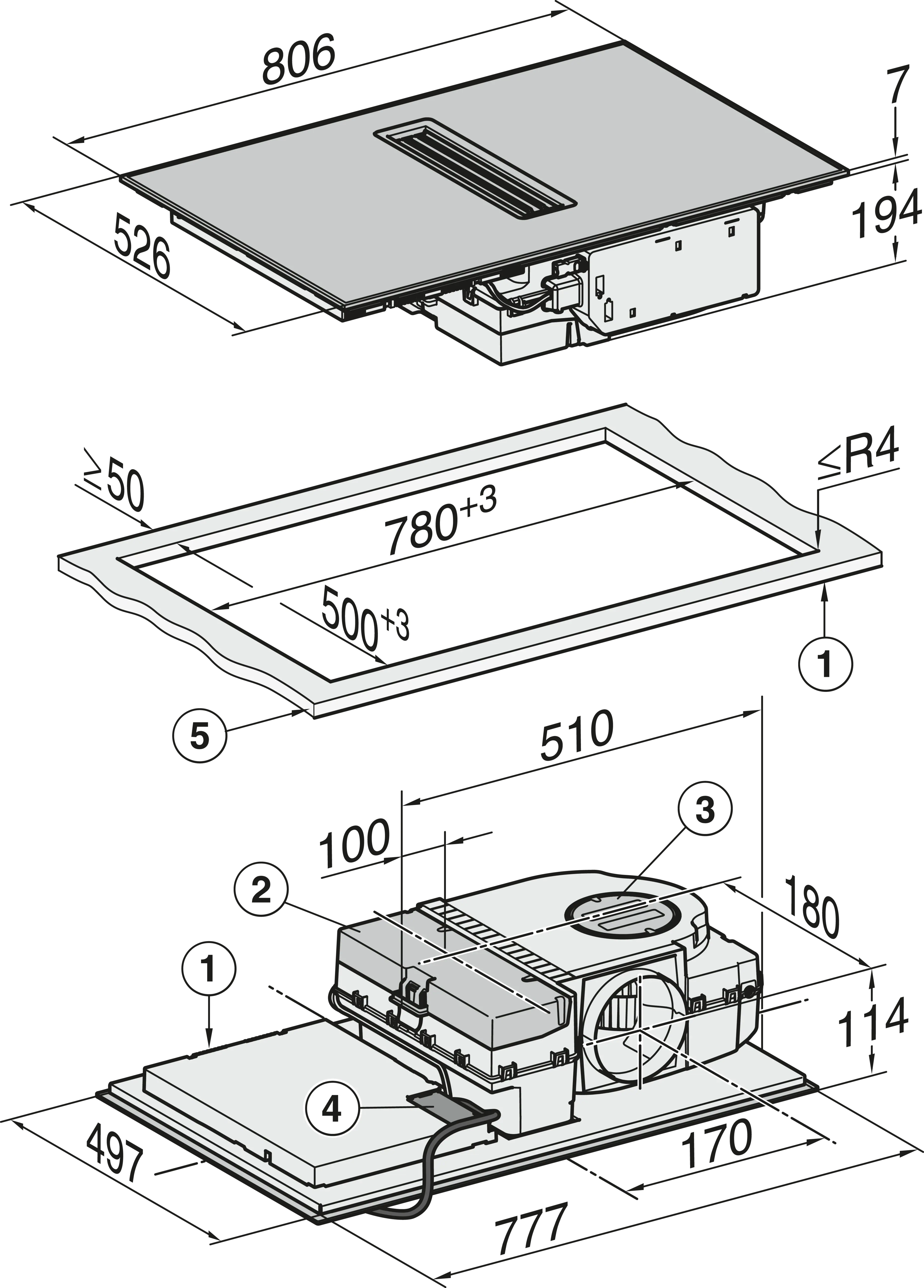MIELE KMDA7473-1FRSILENCEEDST kookplaat met afzuiging - 80cm