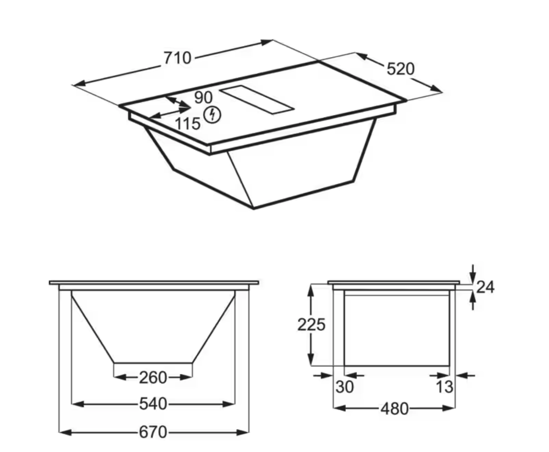 ELECTROLUX KCC73443 600 kookplaat met afzuiging - 70cm ELECTROLUX KCC73443 600 kookplaat met afzuiging - 70cm