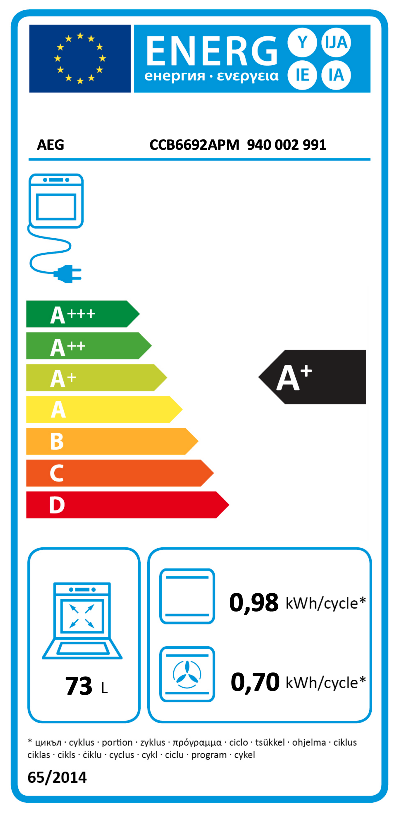 AEG CCB6692APM 6000 fornuis met keramische kookplaat - 60cm AEG CCB6692APM 6000 fornuis met keramische kookplaat - 60cm