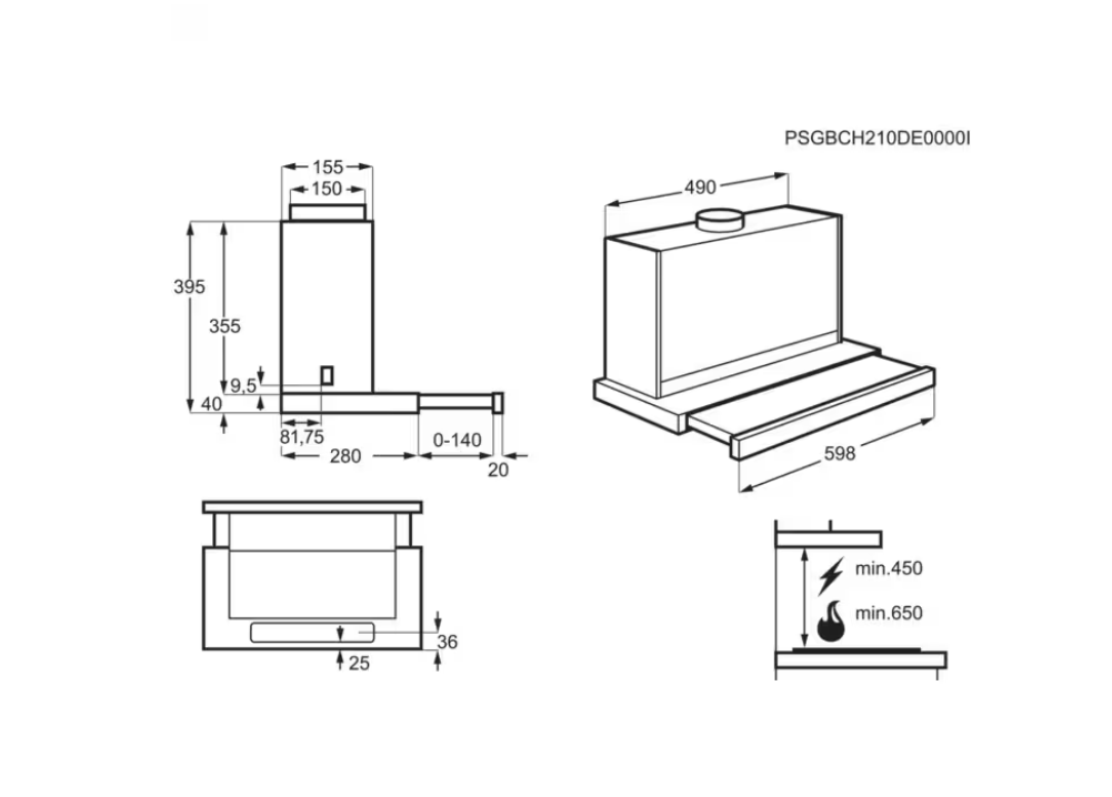ELECTROLUX LFP616K 600 telescopische dampkap - 60cm ELECTROLUX LFP616K 600 telescopische dampkap - 60cm