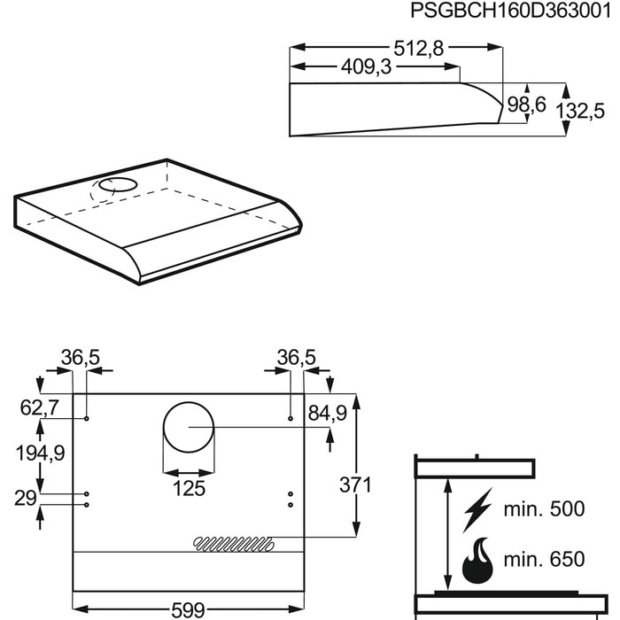 AEG DUB1611M 3000 onderbouw dampkap - 60cm