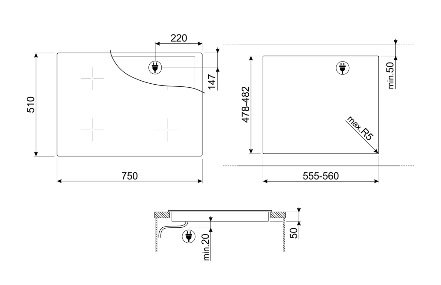 SMEG SI1B2742D inductiekookplaat - 75cm
