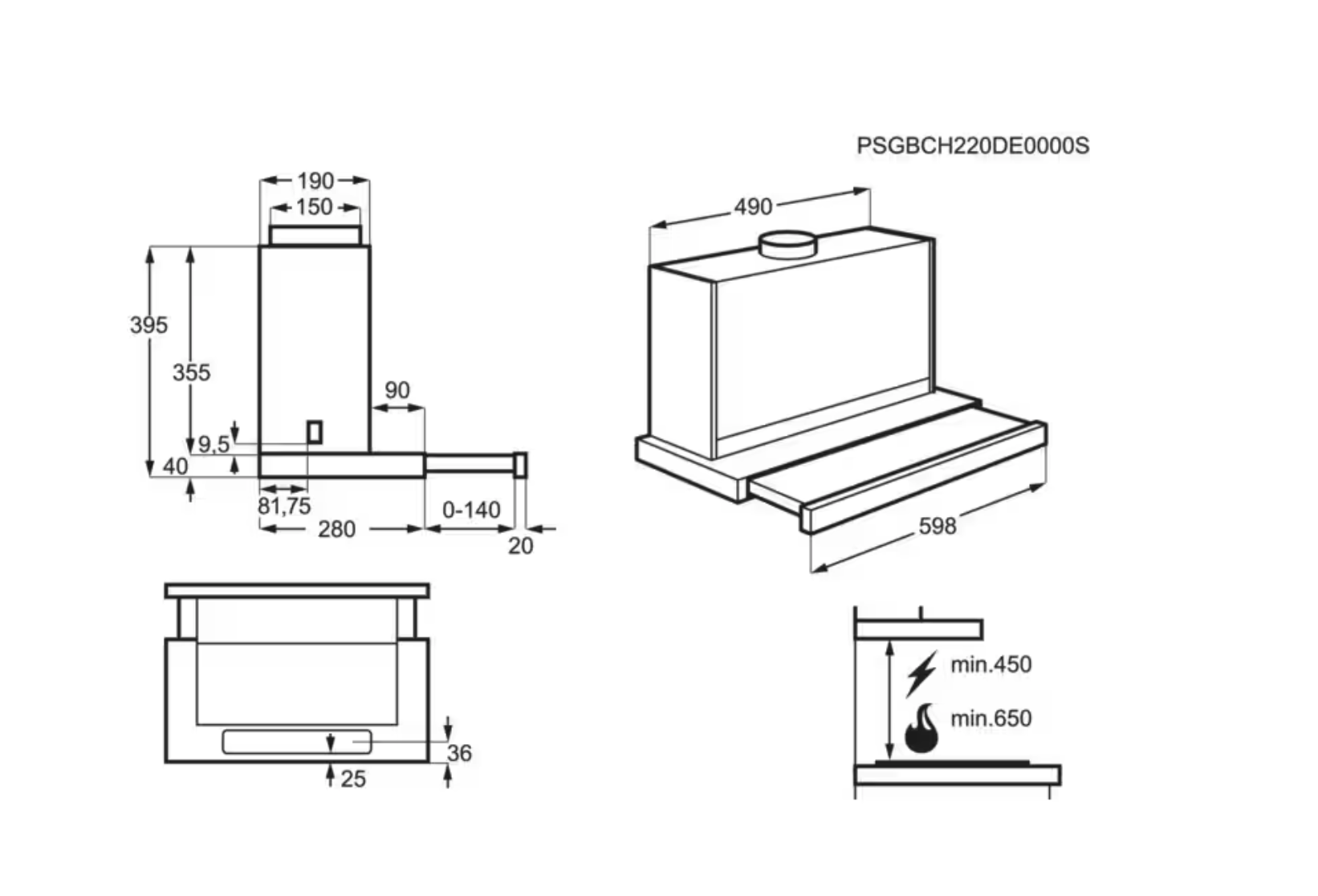 AEG DPE5660B 5000 telescopische dampkap - 60cm AEG DPE5660B 5000 telescopische dampkap - 60cm