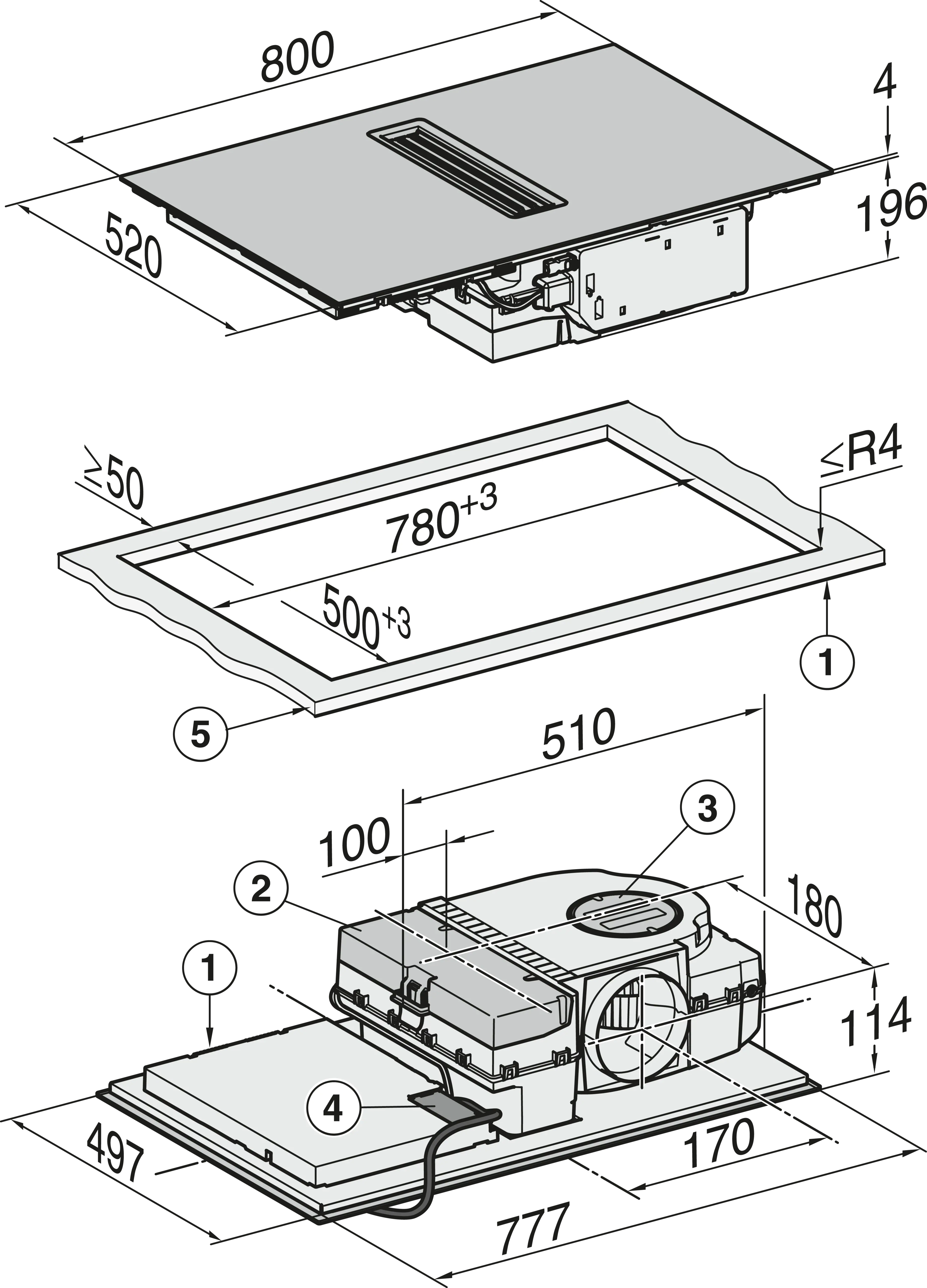 MIELE KMDA7473-1FLSILENCEBLACK kookplaat met afzuiging - 80cm